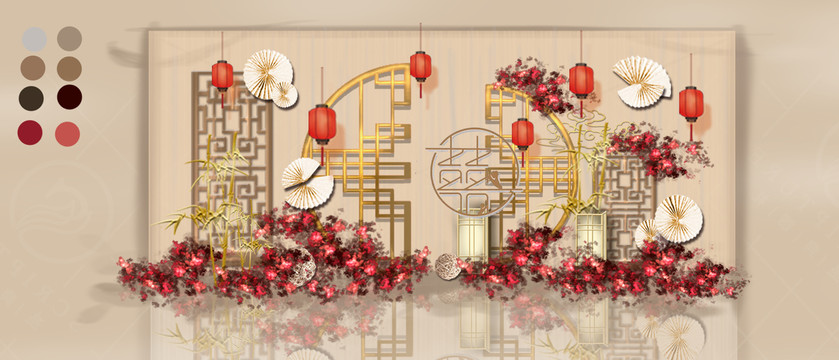 香檳色中式婚禮合影區(qū)