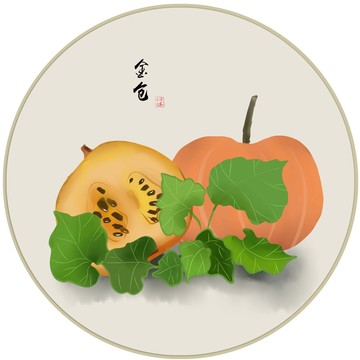 新中式手绘民俗团团圆圆装饰画