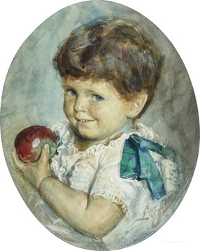 安德斯·佐恩拿着苹果的小女孩肖像画