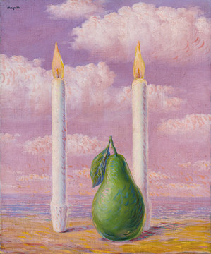 勒内·马格里特蜡烛和梨子画