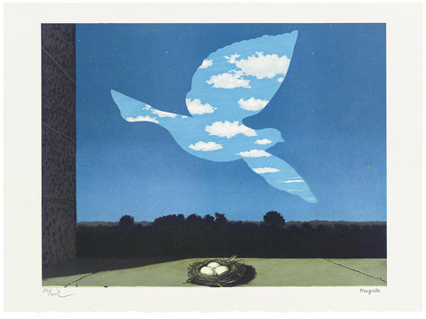 勒内·马格里特蓝天鸽子抽象画