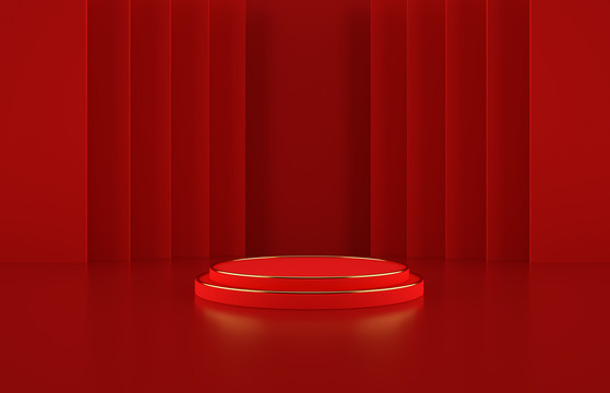 红色C4D舞台场景海报背景