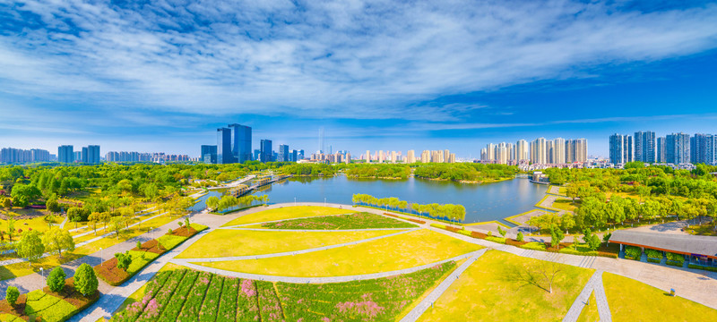 苏州白塘生态植物园城市风光