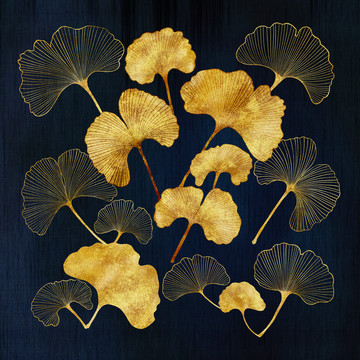 原創(chuàng)手繪金色銀杏葉裝飾畫