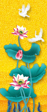 金色荷花條屏