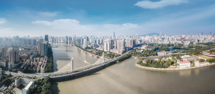 航拍廣州城珠江兩岸