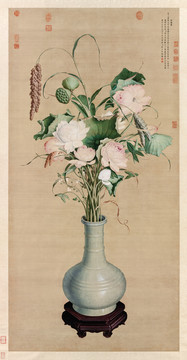 郎世寧青瓷花瓶圖