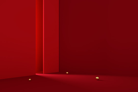 紅色立體美妝背景C4D