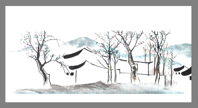農(nóng)村水墨畫