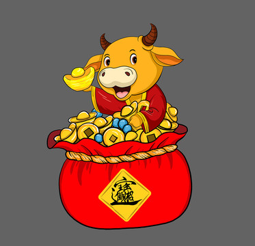 國(guó)潮風(fēng)卡通牛素材