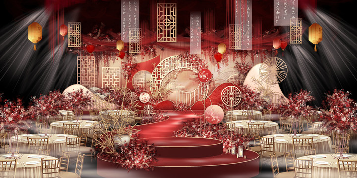 香檳紅中式婚禮設(shè)計(jì)舞臺(tái)