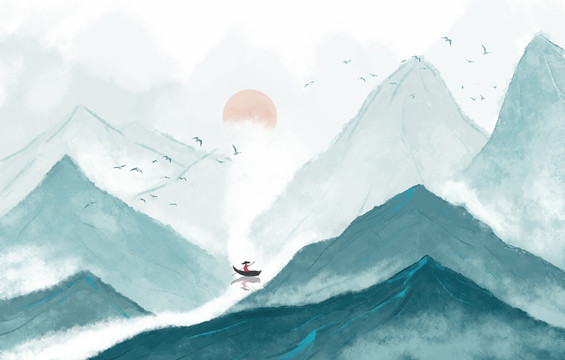 古風(fēng)山水古典手繪原創(chuàng)背景裝飾畫(huà)