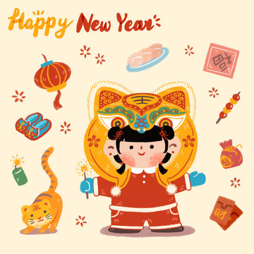 卡通生肖虎頭帽女孩文創(chuàng)用品貼紙