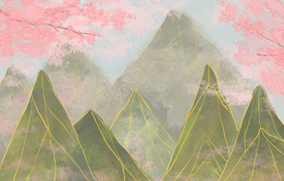 古風(fēng)山水言情水彩裝飾畫背景圖