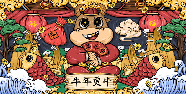 國潮牛年插畫