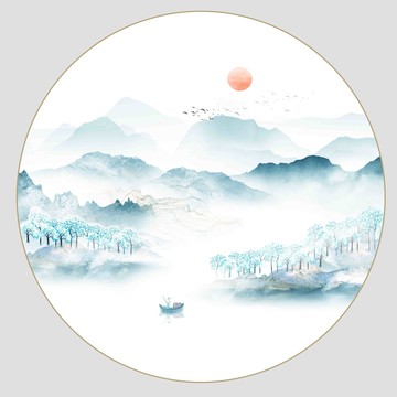 意境圓形山水裝飾掛畫(huà)壁畫(huà)