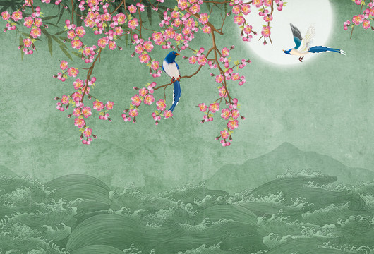 梅花海浪復古風