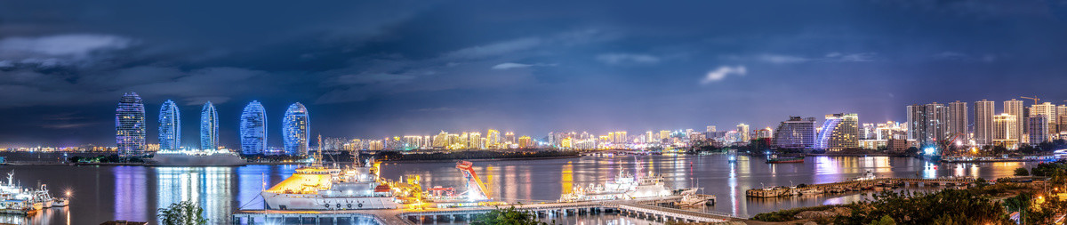 航拍三亚城市风光夜景