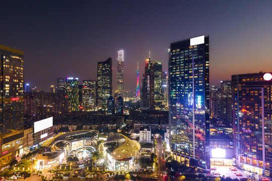 航拍广州城市建筑夜景