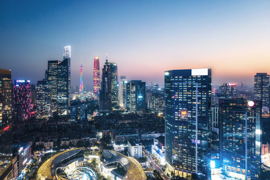 航拍广州CBD建筑天际线夜景