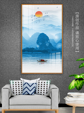 新中式藍(lán)色水墨畫