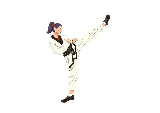 扁平肌理風(fēng)格女子跆拳道訓(xùn)練插畫(huà)