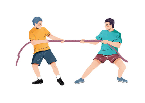 扁平肌理雙人男子拔河比賽插畫