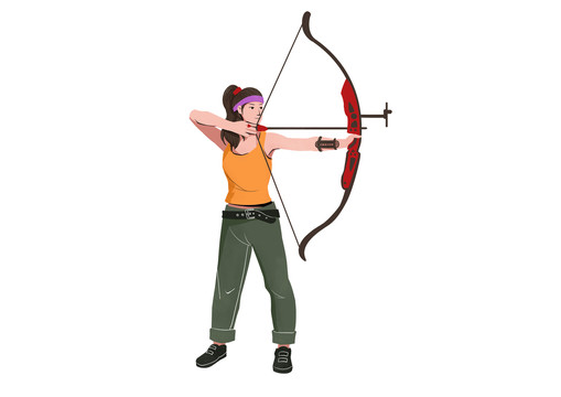扁平肌理風格女子射箭比賽插畫