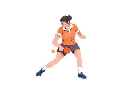 扁平肌理风格女子乒乓球比赛插画