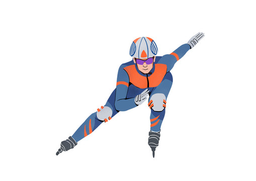 扁平肌理风格男子滑冰比赛插画