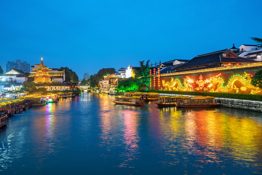 南京夫子庙秦淮河夜景风光