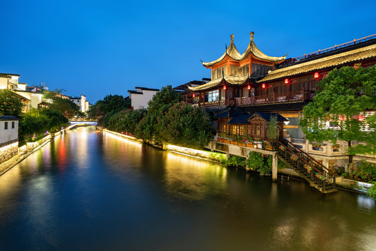 南京夫子庙秦淮河夜景风光