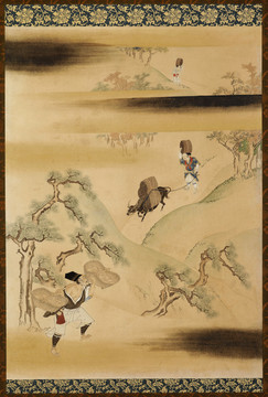 狩野探幽工筆畫牧童歸家