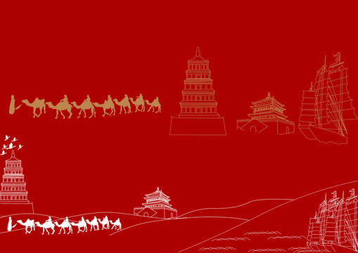 一帶一路大雁塔嘉峪關(guān)帆船駝隊(duì)