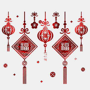 新年中國結燈籠墻貼裝飾畫