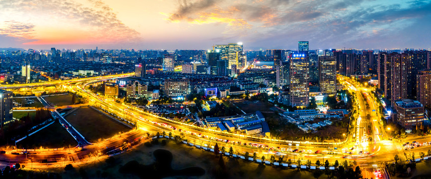 杭州建筑景观夜景航拍