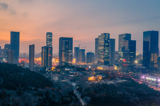 航拍济南东部新城夜景