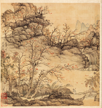 陳洪綬老蓮撫古圖冊山水秋景