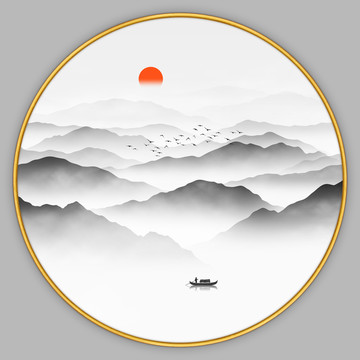 圆形山水画