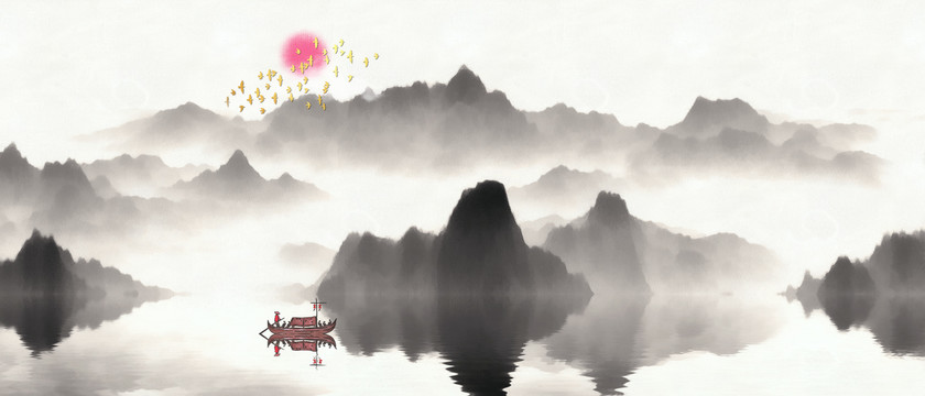 水墨大幅山水背景墻