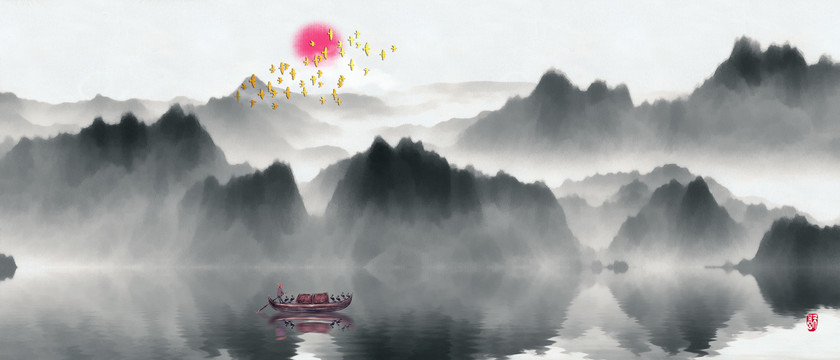 新中式山水情装饰画