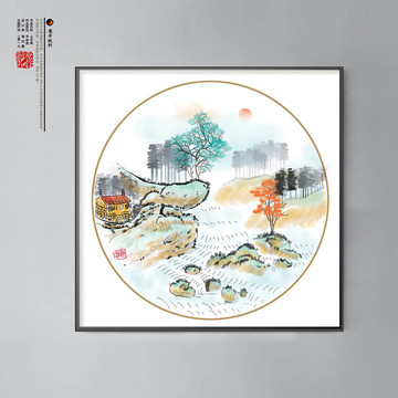 中国风扇面小品山水画