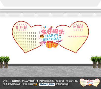 公司員工欄慶生生日墻愛心卡通
