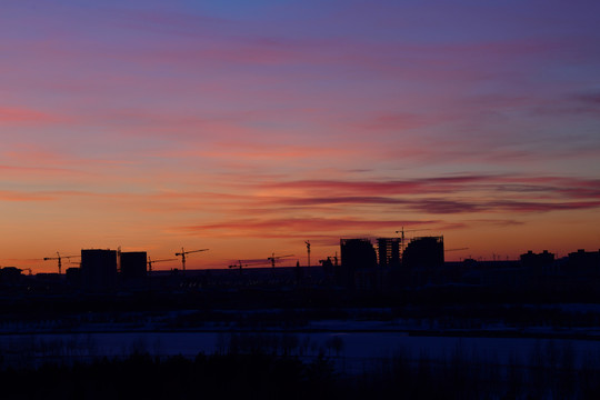 海拉尔城市夕阳景色