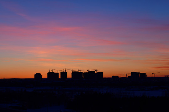 海拉爾城市夕陽景色