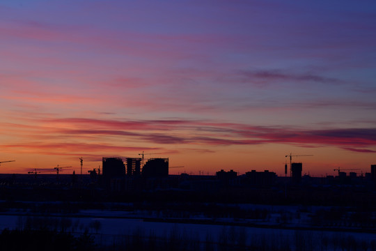 海拉爾城市夕陽景色