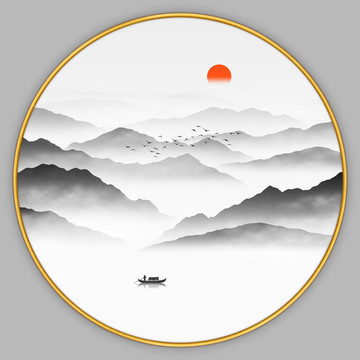 圆形山水画