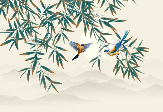 竹子花鸟中式