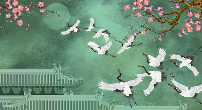 瑞鶴圖梅花仙鶴