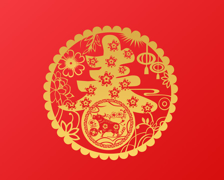 牛年剪紙春節(jié)貼畫